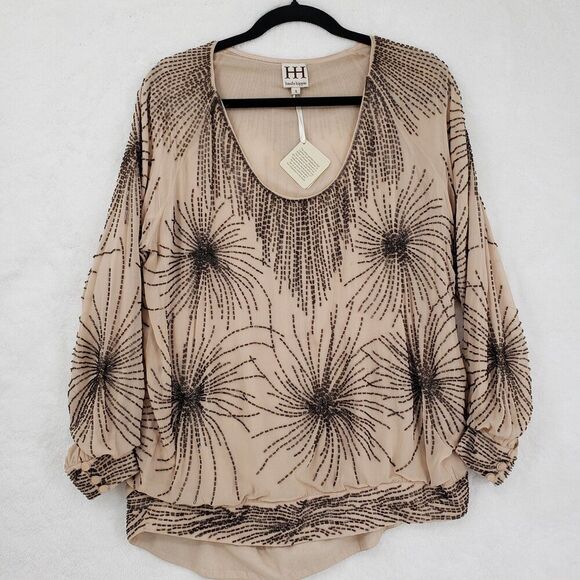 NWT Haute Hippie Blouse Womens Small Silk Beaded Embellished Tunic Top Boho - Picture 1 of 14